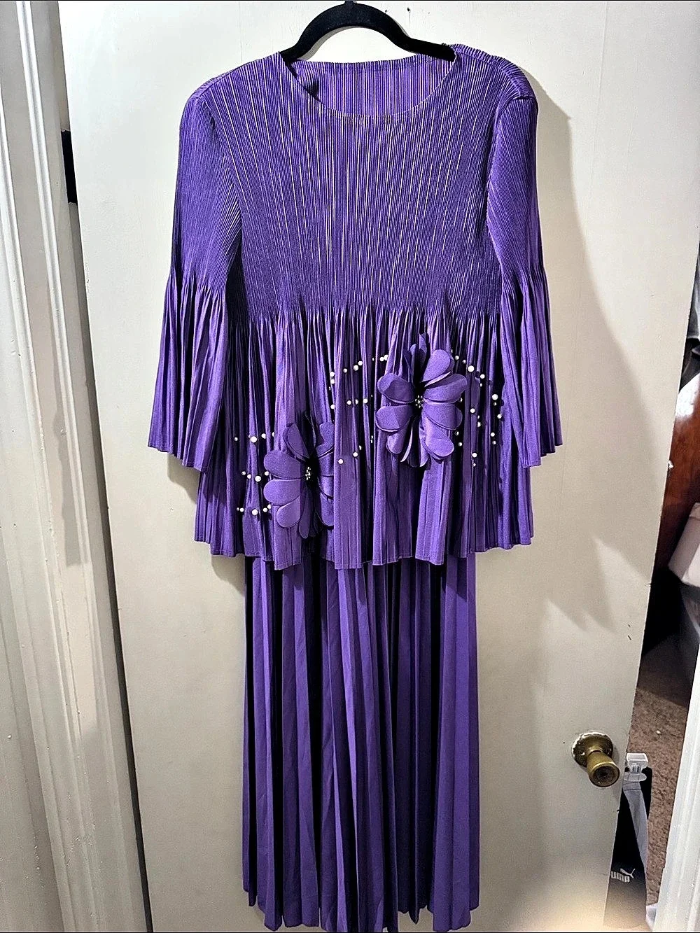 Unbranded Purple Pleated Floral Maxi Dress Set